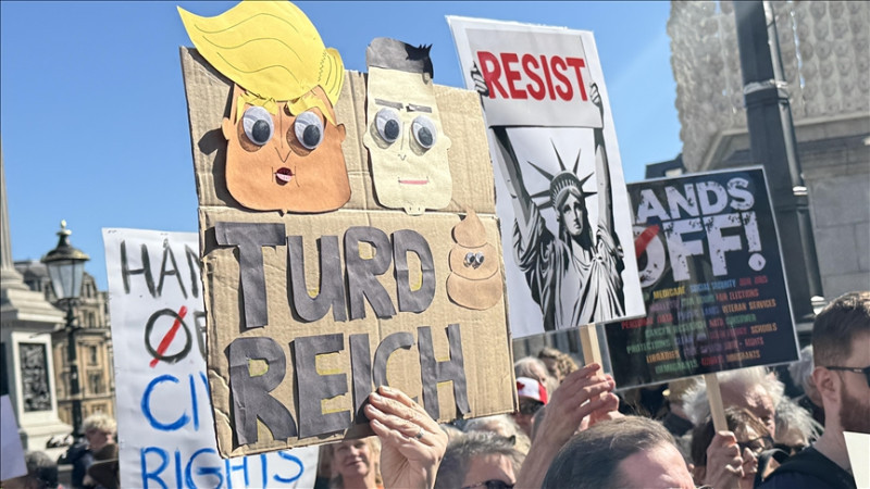 Protesters rally in London against US President Trump, his ally Musk